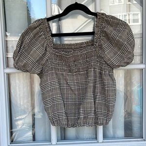 Aeropostale Plaid Puff Sleeve Banded Waist Boho Top,XS